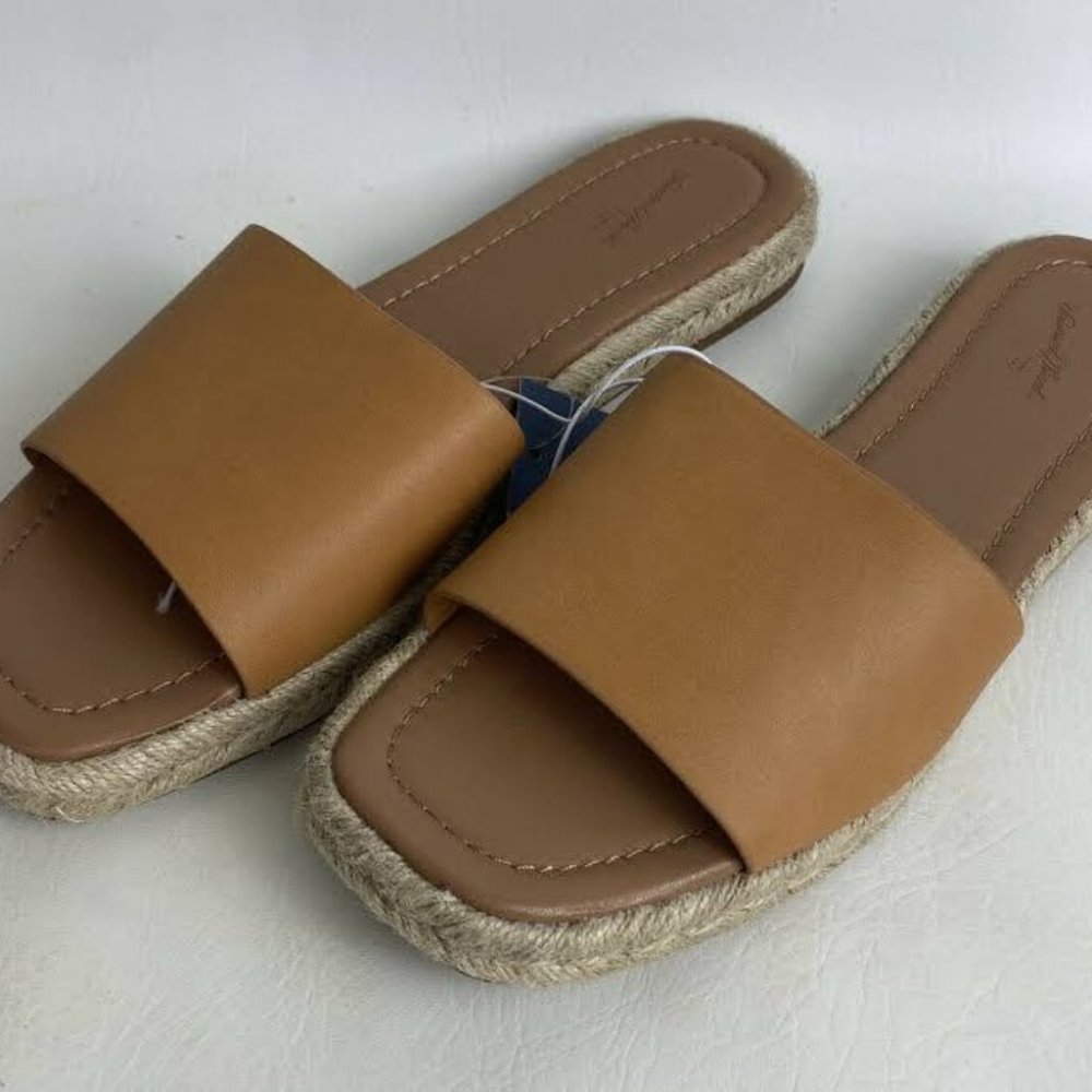 Universal Thread Maren Square Toe Espadrille Slide Sandals Natural 9 - Picture 3 of 4